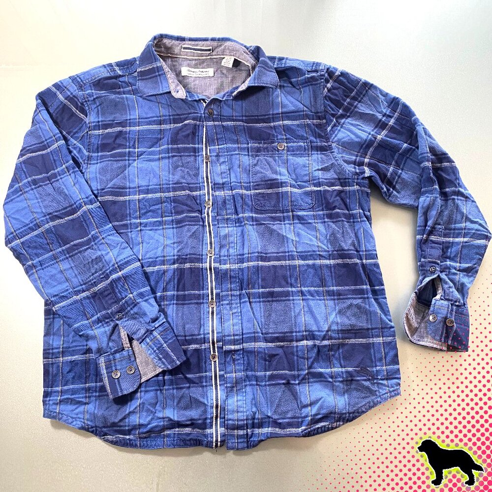 Tommy Bahama Men's Canyon Beach Blue Flannel Plaid Long Sleeve Shirt L Large